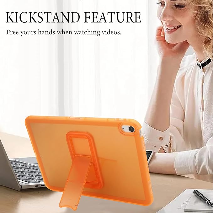 Slim Case for iPad Air 11-inch M4/M3/M2 (2026/2025/2024), Built-in Kickstand Non-Slip Shockproof Rugged Protective for Women Men, Orange