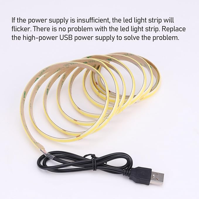 DC 5V USB COB LED Strip Light Warm White 3000K Dimmable IP65 Waterproof CRI 93+ USB Powered 6.6ft/2M 640LEDs High Brightness Flexible LED Tape Lights