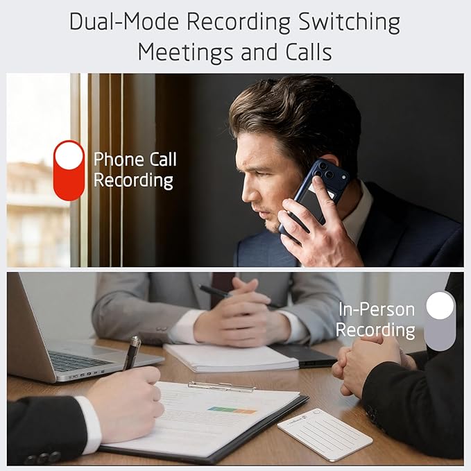 redbeat Note Pro AI Voice Recorder, Free Lifetime Transcribe & Summarize, App Control, 64GB Note Taker for Meetings, Calls & Lectures, Supports 120 Languages, Case Included, Silver