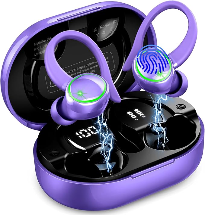 Matast Wireless Earbuds, Bluetooth Headphones Sport, Deep Bass Fitness Earphones Gym Running, IP7 Waterproof Headset with Earhook Workout, 50H Playback Over-Ear Buds with ENC Noise Cancelling Mic