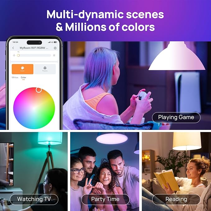 Consciot Smart Light Bulbs, WiFi Color Changing LED Light Bulb, A19 E26 RGBTW Light Bulbs That Works with Alexa/Google Home/Apple Home/Siri, Music Sync, 60W Equivalent Bluetooth Light Bulb, 1 Pack