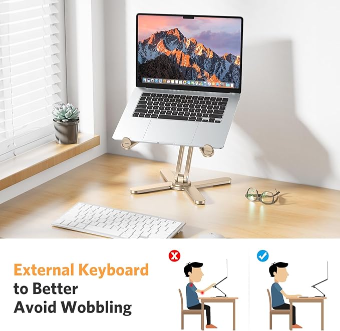 OMOTON 360° Rotating Laptop Stand Riser for Desk, Ergonomic Foldable Computer Stand Adjustable Height Angles for Collaborative Work, Easy Storage Fit Macbooks,All Laptops up to 16 inches, Gold