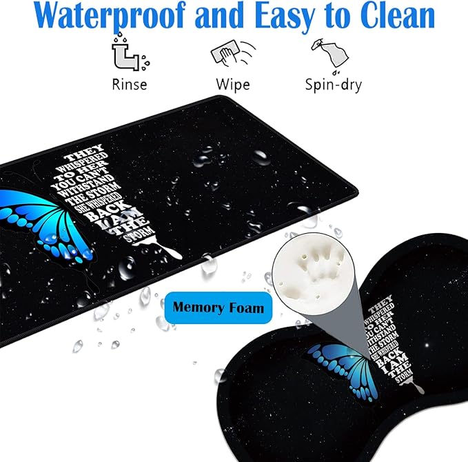 3 Piece Mouse Pad Set with Stitched Edge Large Anti-Slip Mouse Pad Desk Pad Keyboard Pad + Wrist Rest Pad + Coaster, Memory Foam Wrist Rest for Office/Home - Starry Sky Butterfly