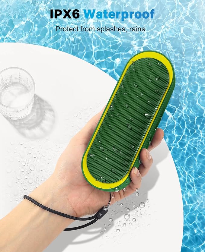 LENRUE Bluetooth Speakers, Waterproof Portable Speakers with TWS, 24 Playtime, Stereo Sound, Wireless for Home Shower Pool Beach Outdoor (Green)