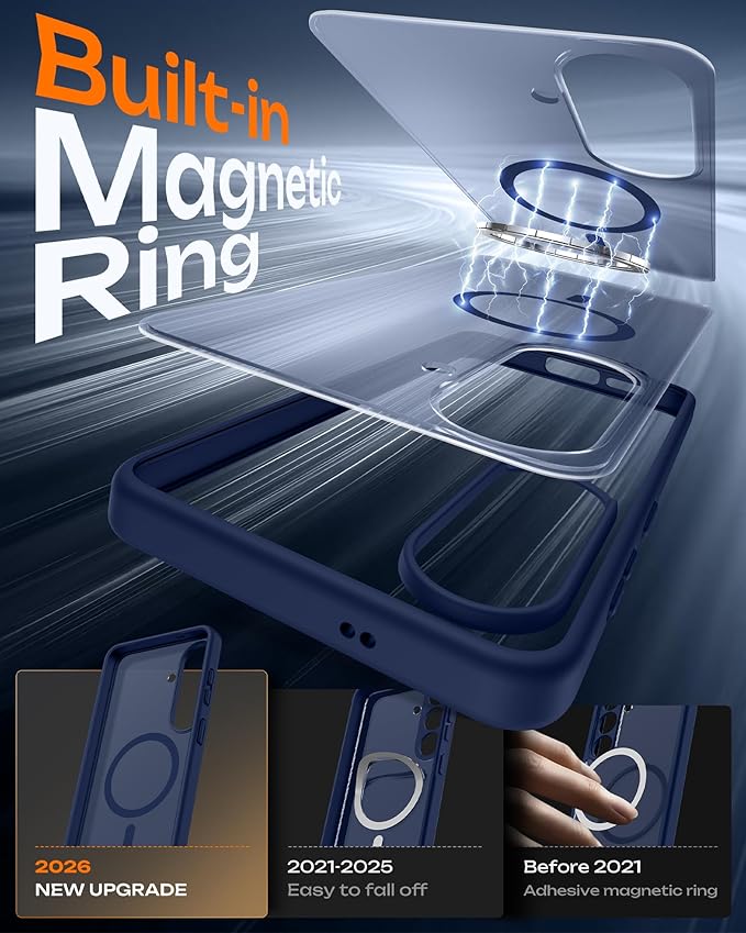 TOCOL for Samsung Galaxy S26 Case, Compatible with Magsafe, Full Camera Protection, Built-in Magnetic Ring, Drop Protection, Translucent Matte Phone Case for S26 6.3 inch (Dark Blue)