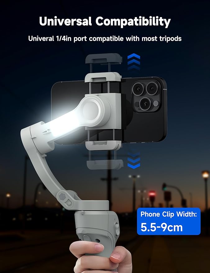 Gimbal Stabilizer for Smartphones, 3-Axis Phone Gimbal, Intelligent Gimbals with Face/Object Tracking, Portable and Foldable, Vlogging Stabilizer for Android and iPhone 15 14 13 12, YouTube TikTok