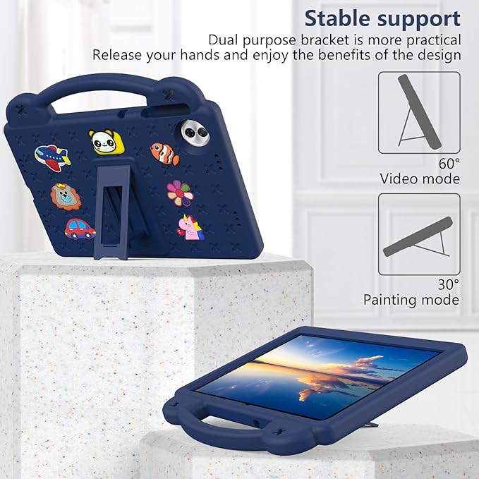 AKABEILA Compatible with Honor Pad 10 2025 12.1 inch Tablet Case, Kids Friendly Universal Lightweight Shockproof Protective Case with Shoulder Strap & Stand Handle Navy Blue