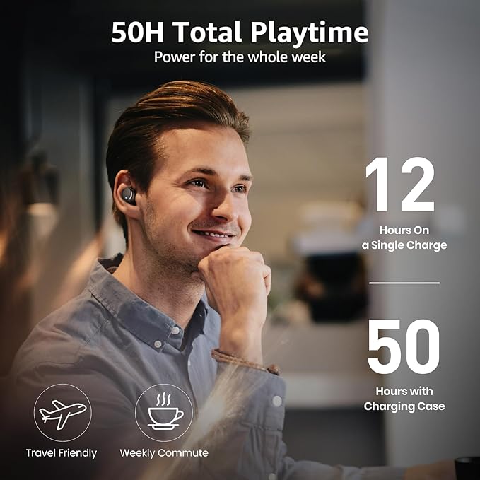 TOZO T6 Wireless Earbuds, Bluetooth Ear Buds, Stereo Sound in Ear Headphones, 50 Hours Playtime, AI Clear Call, Wireless Charging Case, APP Customizable EQs, IPX8 Waterproof Earphones