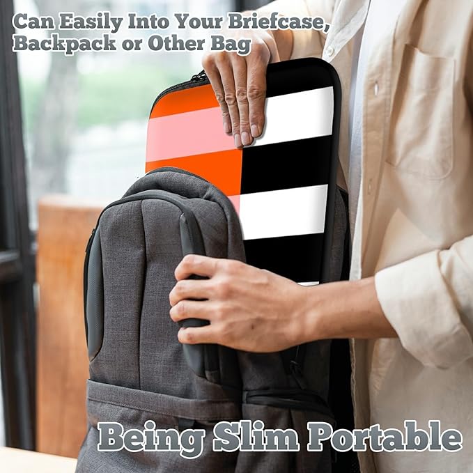 Laptop Sleeve Case Bag 13 inch, Orange Black White Stripes Slim Carrying Case Handbag Travel Laptop Bag for 13 inch MacBook Air M3/M2/Pro M2/ 13" iPad Pro/Air M4/M2 2024
