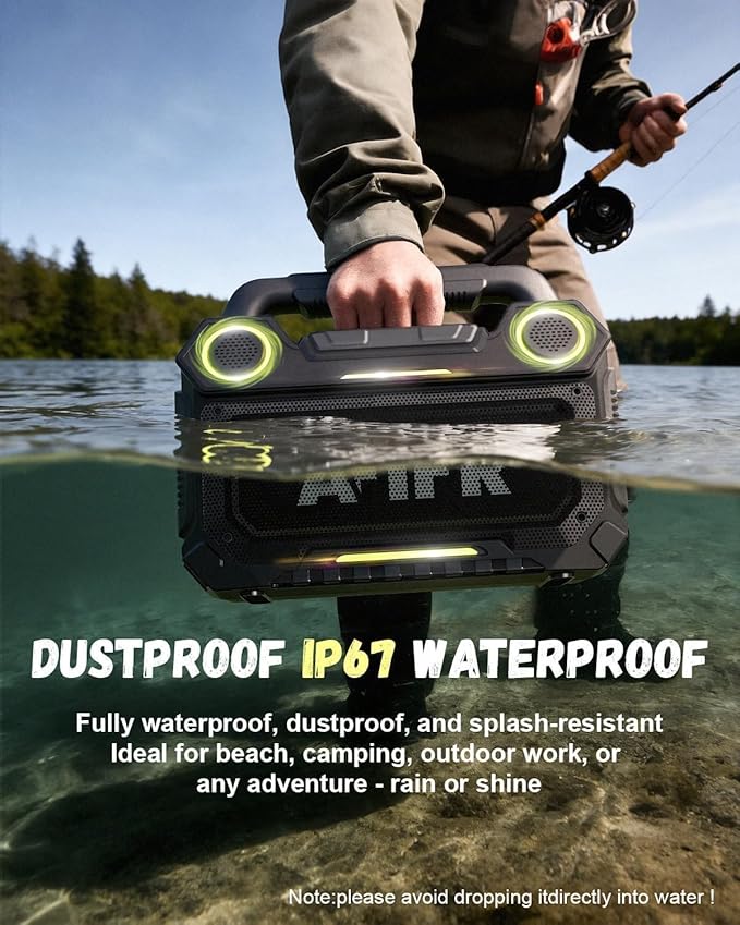 Outdoor Bluetooth Speaker, 160W Loud Bass! Rugged, IP67 Waterproof, 24H Playtime with Lights, Wireless TWS Pairing Portable Speakers for Party, Outsides, Travel, Beach, Garage (Black)