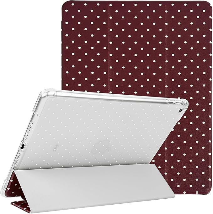 Lovmooful Compatible for iPad 5/6 (9.7-Inch,2018/2017 Model,6th/5th Generation) Case with Pencil Holder Cute Polka Dot with Aesthetic Design Soft TPU Trifold Stand Protective-Wine Red
