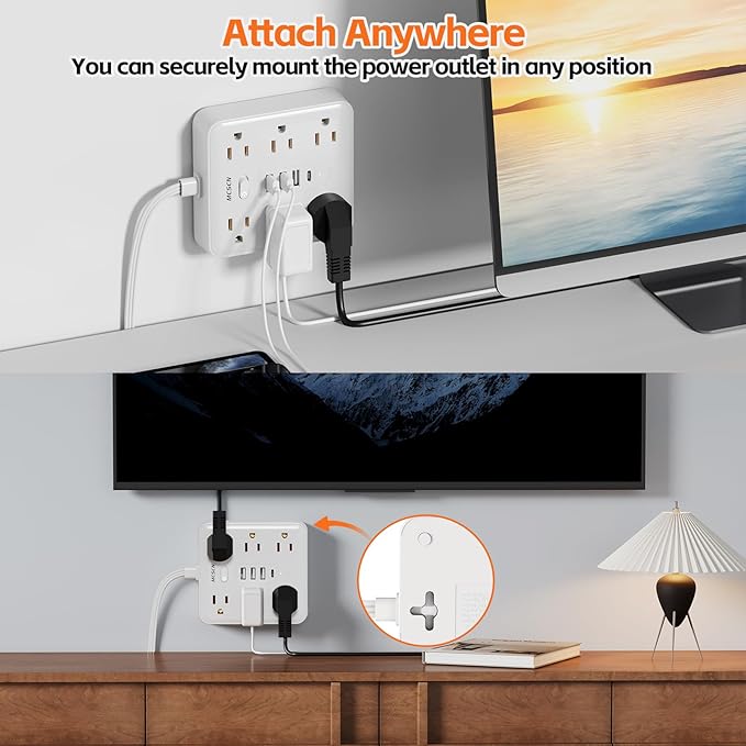 Surge Protector Power Strip(900J) -MCSCN 6 Outlets 4 USB（1C） - 15A/1875W -10ft Extension Cord,Ultra-Thin Plug & Cord - UL Certified - Desk/Home/Office Use