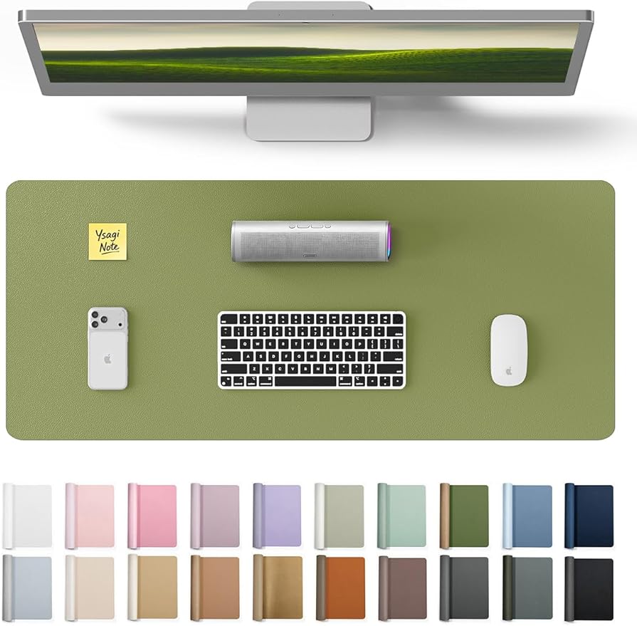 YSAGi Leather Desk Protector, Office Mat, Large Mouse Mat, Non-Slip PU Leather Blotter, Laptop Desk Pad, Waterproof Writing Pad for Office and Home (Green, 23.6" x 13.8")