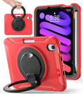 BATYUE Shockproof Case for iPad mini 7 (A17 Pro)/ Mini 6 8.3 inch (2024/2021) - 360° Multi-Angle Stand (Portrait & Landscape) & Grip, Built-in Pencil Holder, Red