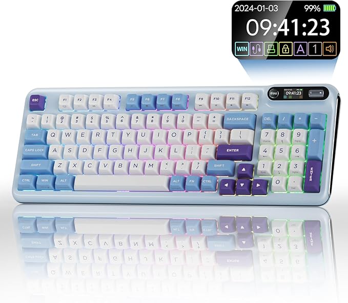 KZZI Z98 Wireless Mechanical Keyboard, Smart Display & Knob, BT5.0/2.4GHz/USB-C, Hot Swappable Custom Keyboard, Pre-lubed Linear Switches, Gasket Mount, RGB Creamy Gaming Keyboard