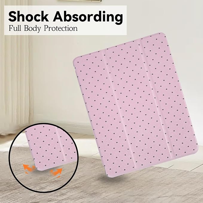 Lovmooful Compatible for iPad 9/8/7 (10.2-Inch,2021/2020/2019 Model,9th/8th/7th Generation) Case with Pencil Holder Cute Polka Dot with Aesthetic Design Soft TPU Trifold Stand Protective-Pink