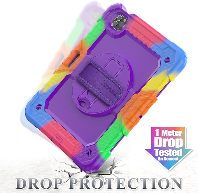 SEYMAC stock Case for iPad Mini 7 (A17 Pro)2024/ Mini 6 8.3'' with Screen Protector Pencil Holder [360 Rotating Hand Strap] &Stand, Drop-Proof Case for iPad Mini 7th/6th Generation 8.3"Purple+Colorful