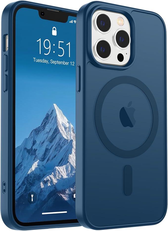 SUPFINE Magnetic for iPhone 13 Pro Case (Compatible with MagSafe) (Military Grade Drop Protection) Translucent Matte Shockproof with Anti-Fingerprint Phone Case,Deep Blue