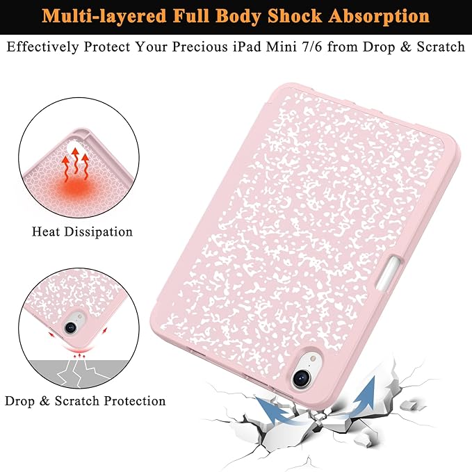 Soke Case for iPad mini 7(A17 Pro) 2024/iPad Mini 6 2021 8.3 inch with Pencil Holder-[Pencil Charging + Auto Wake/Sleep], Soft TPU Back Cover for iPad mini 7th/6th Generation(Book Pink)