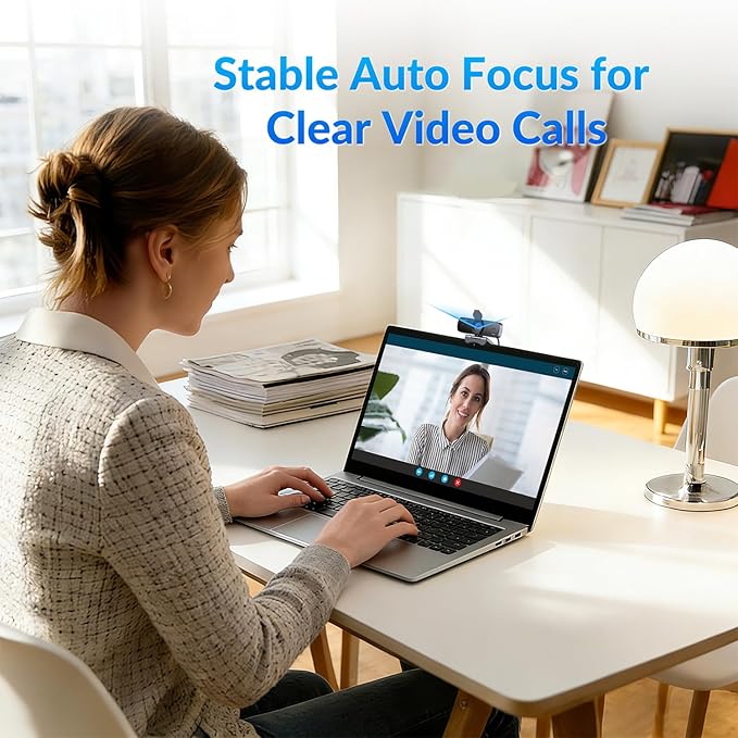 4K Webcam for PC with 2 Noise-Cancelling Microphones, Stable Auto Focus, Plug&Play Computer Camera for Online Teaching, Meetings, and Remote Communication