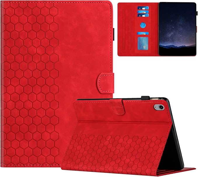 DTangLsm for iPad A16 Case iPad 11th Generation Case 11-inch 2025, iPad 10th Generation Case 10.9-inch 2022, Smart PU Leather Folio Stand Cover with Pencil Holder, Auto Wake/Sleep, Honeycomb Red