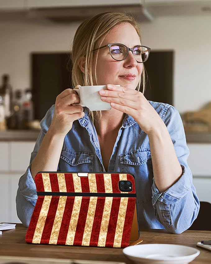 DTTO Case for iPad Pro 11 Inch 4th / 3rd / 2nd / 1st Generation 2022/2021/2020/2018,Premium PU Leather Folio Stand Cover with Hand Strap, Auto Wake/Sleep,Multiple Viewing Angles, US Flag