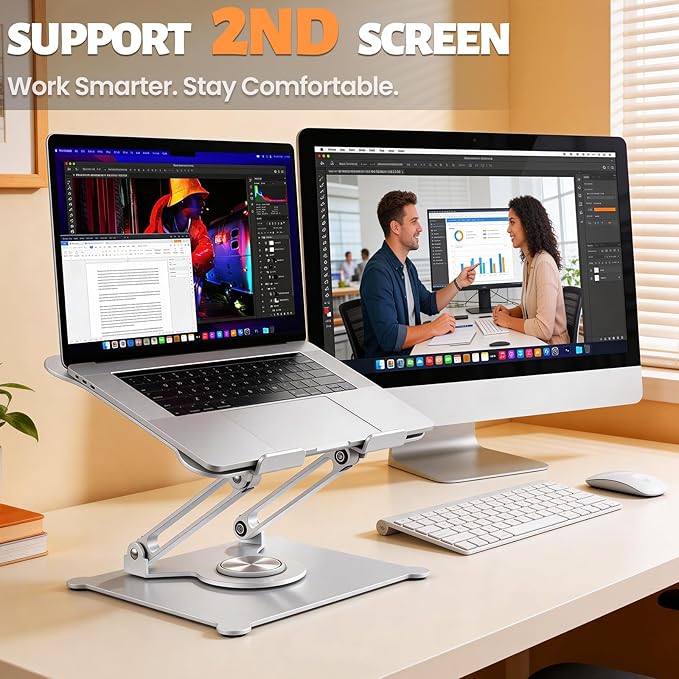 Urmust Adjustable Laptop Stand for Desk, 360 Rotating Base, Ergonomic Computer Stand, Compatible with MacBook Air Pro, Dell, HP, for Office Home