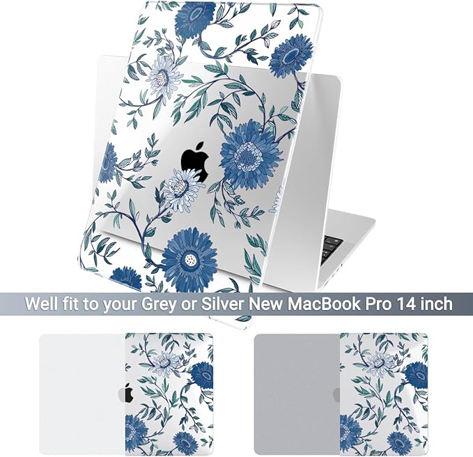 Batianda for MacBook Pro 14 Inch Case 2026-2021 Release M5 M4 M3 M2 M1 Pro/Max, 1.2mm Slim Graphic Hard Shell Cover with Keyboard Cover, Screen Protector 4-in-1 Bundle, Florals
