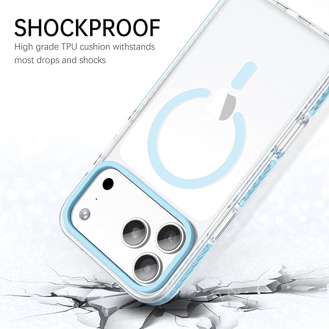 BENTOBEN Magnetic for iPhone 17 Pro Max 6.9" Case, Compatible with Magsafe Military Shockproof Protective Bumper Cute Transparent Slim Anti-Yellowing Phone Case for iPhone 17 Pro Max Cover, Clear Blue