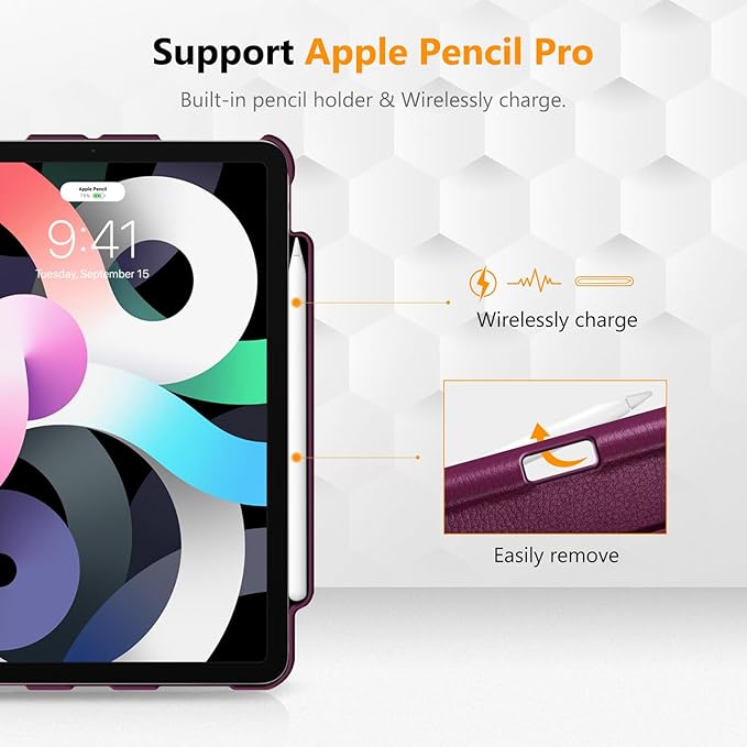 Fintie Rotating Case for iPad Air 11-inch M3 (2025) / M2 (2024), iPad Air 5th (2022) / 4th Generation (2020) 10.9 Inch - 360 Degree Rotating Protective Stand Cover w/Pencil Holder, Purple