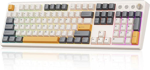 Kisnt KN104 Wireless Mechanical Gaming Keyboard, 100% Full Size 104 Keys with Number Pad, Custom RGB Backlit, Creamy Sound, Hot Swappable, Bluetooth/2.4GHz/USB-C for Win/Mac/PC (Retro Beige)