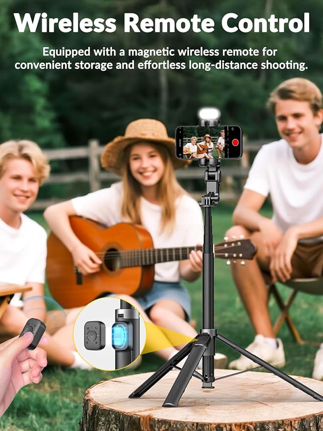 AOCHUAN 70.9” Auto-Open 4-in-1 Smartphone Gimbal Stabilizer for iPhone w/Magnetic Remote,AI Face Tracking Phone Stabilizer(No App Needed), 360°Rotating Gimbal w/RGB Light &Built-in Tripod, M3Pro Black
