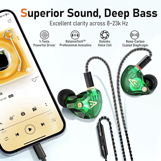 Vibes 202ML Wired Earbuds - HiFi in Ear Headphones for iPhone 5–14, Noise Isolating Ear Buds w/ Mic - Clear Sound, Deep Bass, Comfort-Fit Earphones - MMCX–LTN, Silver Plated Cord, Carrying Case