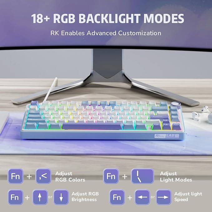 RK ROYAL KLUDGE R75 Mechanical Keyboard Wired with Volume Knob, 75% Custom Gaming Keyboard Gasket Mount RGB Backlit with Software, Cherry Profile, Hot Swappable Silver Switch, PBT Keycaps