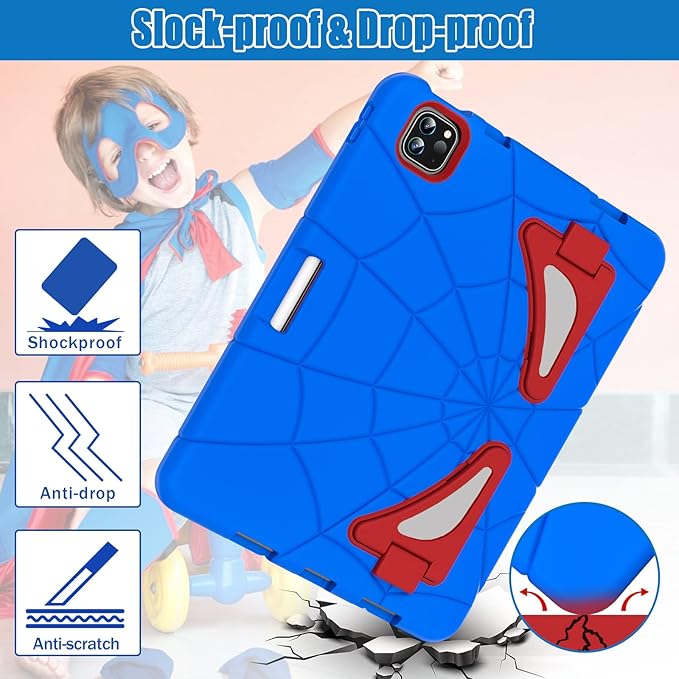 AKABEILA Compatible with Apple iPad Pro 11 inch(2018)/Apple Air 4 10.9(2020)/Air 5 10.9(2022)/Air 6 M2 (2024)/Air 7 M3 (2025) Tablet Case，Cover for Kids Boys Babies with Kickstand Blue Red