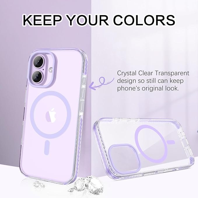 BENTOBEN Magnetic for iPhone 17 6.3" Case, Compatible with Magsafe Military Shockproof Protective Bumper Cute Transparent Slim Anti-Yellowing Women Girl Men Phone Case for iPhone 17 Cover,Clear Purple