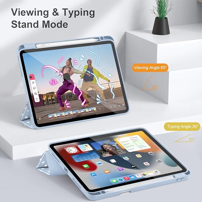 Tuiklol for iPad Pro 12.9 Inch 6th/5th/4th/3rd Generation 2022 2021 2020 2018 Case,Built-in Pencil Holder Clear Transparent Protective Back Shell Cover with Auto Sleep/Wake, Spot-Blue