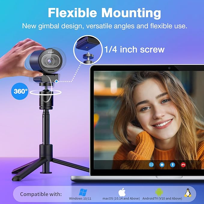 EMEET S600 4K Webcam with Tripod for Streaming - Sony 1/2.55'' Sensor, PDAF Autofocus, 1080P@60FPS, 2 Noise Reduction Mics, Built-in Privacy Cover, 73° FOV, Streaming Webcam for Product/Game/Beauty