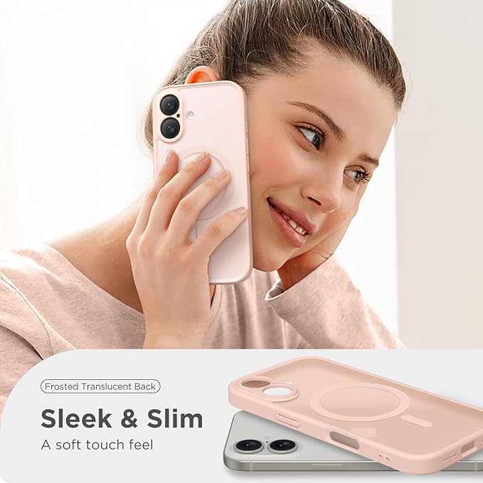 CAPRARO Magnetic Compatible with iPhone 16 Case, Upgraded [Full Camera Protection] [Compatible with MagSafe] Protective Translucent Matte Women Girl Phone Case Cover, Cherry Pink