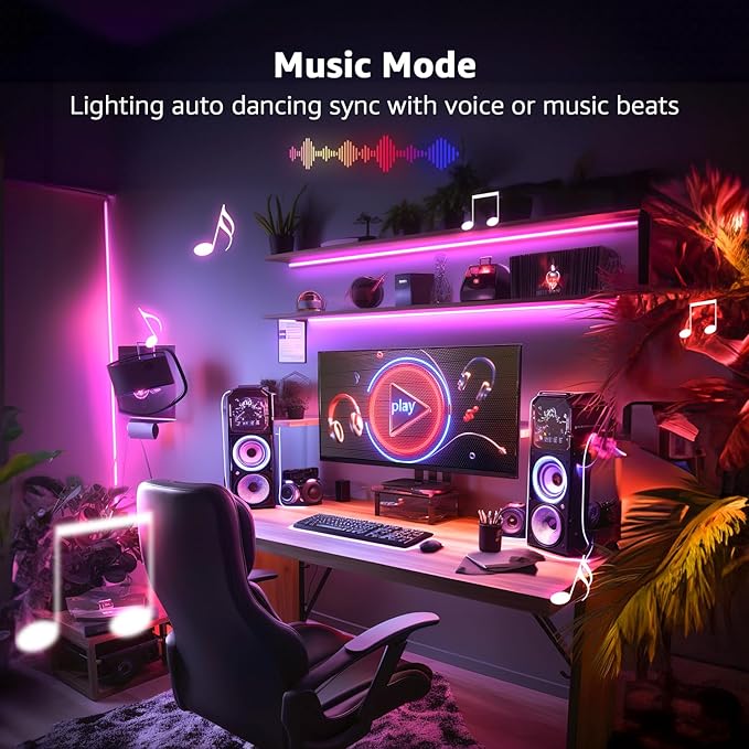 Lepro LED Strip Lights, 50ft Music Sync MagicColor Light Strip with Remote, Valentines Gifts for Men & Women, 5050 RGB Lights for Bedroom, Home, Gaming Room, Party, Wall,Valentines Day Decor