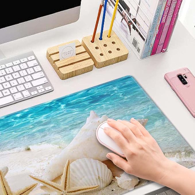 Starfishes Beach Gaming Mouse Pad, Extended Large Mouse Mat Desk Pad, Big Computer Keyboard Desk Pad, Stitched Edges Mousepad, 3mm Thick Long Non-Slip Rubber Base Mice Pad, 31.5 X 11.8 Inch