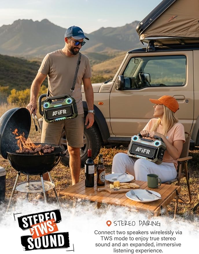 Outdoor Bluetooth Speaker, 160W Loud Bass! Rugged, IP67 Waterproof, 24H Playtime with Lights, Wireless TWS Pairing Portable Speakers for Party, Outsides, Travel, Beach, Garage (Canyon Dust)