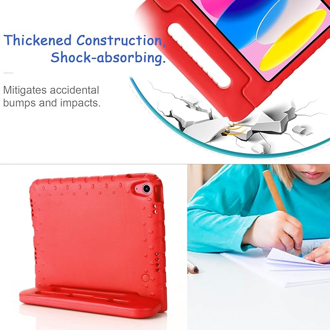 Kids Case for iPad 10th Generation (2022), iPad 11" A16 2025 Case with Pencil Holder, Techcircle Handle Stand Lightweight EVA Foam Bumper Protective Rugged Drop Protection Child Proof Cover, Red