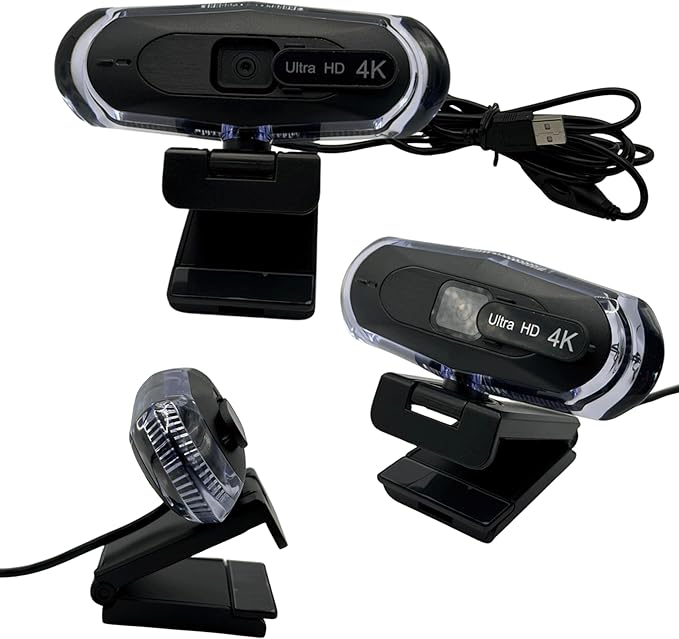 4K Ultra HD Remote Control with Stand Webcam, LED RGB Lighting, 95-Degree Wide Angle, Auto Focus, 1080P@60FPS, Black, USB 2.0, for Video Conferencing, Desktop/Laptop