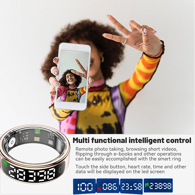Smart Health Ring for Women Men, Smart Ring Fitness Tracker for iOS Android, Heart Rate, Blood Oxygen, Blood Pressure, Sleep Monitoring,5ATM Waterproof, No Subscription Fee (Gold, 12#)