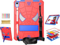 Dteck for iPad Air (3rd Generation) 2019 and iPad Pro (2017 Release) Hard Case 10.5" with Kickstand, Shoulder Strap/Screen Protector Film/Stylus Included, Shockproof Cute Spider Kid's Cover, Red/Blue