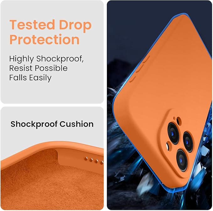 FireNova Designed for iPhone 15 Pro Case, Silicone Upgraded [Camera Protection] Phone Case, Soft Anti-Scratch Microfiber Lining Inside, 6.1 inch, Kumquat