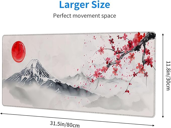 Japanese Cherry Blossom Desk Mat - Extended Gaming Mouse Pad with Stitched Edge Non-Slip Base - 31.5"x11.8" Office Computer Keyboard Laptop Home