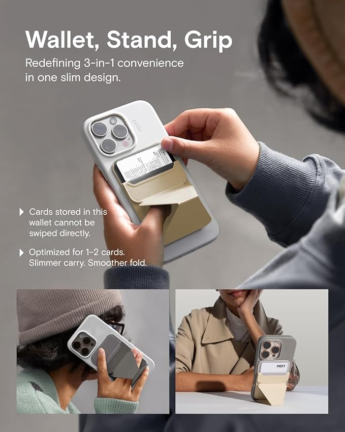 MOFT Magnetic Wallet Stand Compatible with iPhone 16/15/14/13/12 Series, Angle Adjustment & Magsafe Compatible MOVAS Phone Stand,Earthen Beige