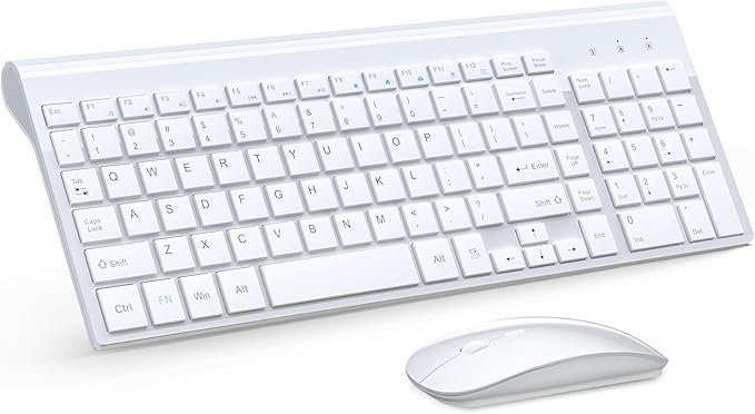 TopMate Wireless Keyboard and Mouse Ultra Slim Combo, 2.4G Silent Compact USB 2400DPI Mouse and Scissor Switch Keyboard Set with Cover, Batteries Included, for PC/Laptop/Windows/Mac - White